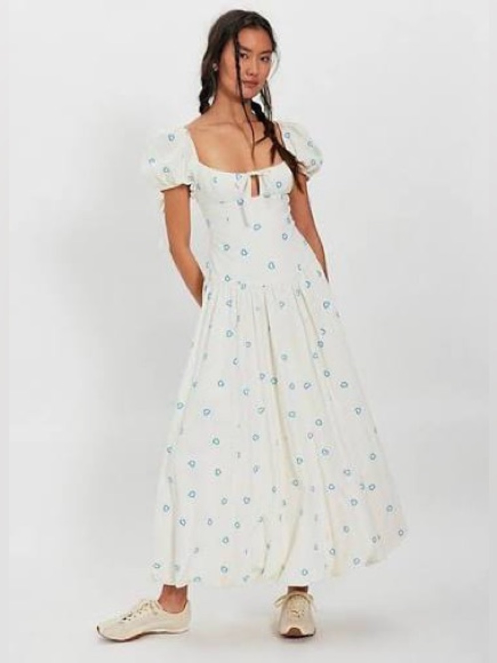Free People Bali Sprinkled Heart Cotton Maxi Dress Tofu Combo 4 NWT